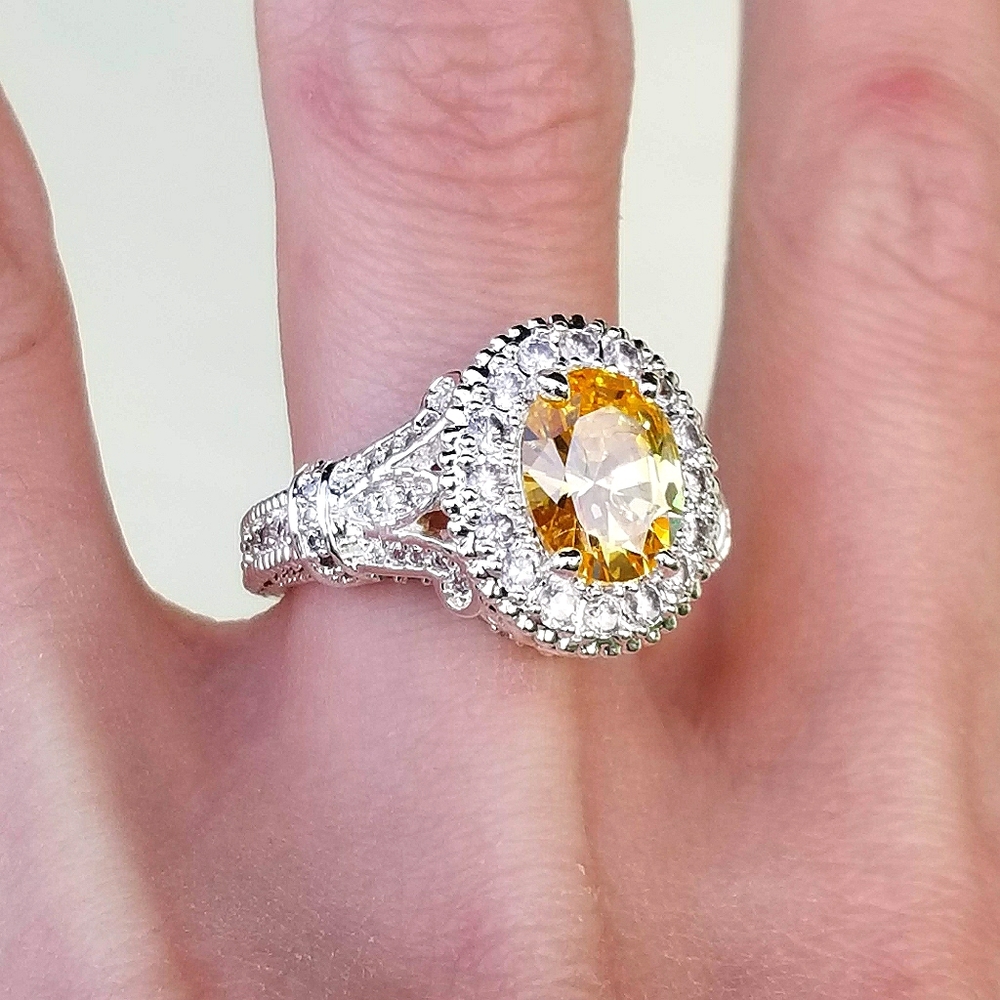 5⭐🆕️Silver(Sz7)3.29CT Yellow Citrine/white Sap